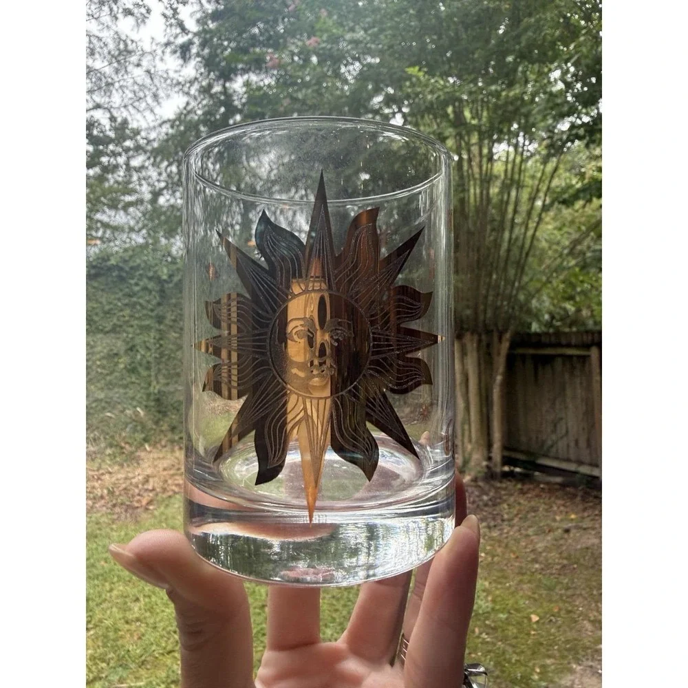 Vintage Culver Celestial Gold Sun Moon Stars Rocks Glasses Set of 4 MCM